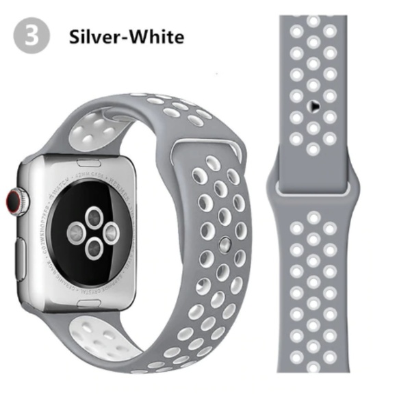 NEW SILVER-WT Sport Silicone Band FOR Apple Watch - Picture 1 of 4